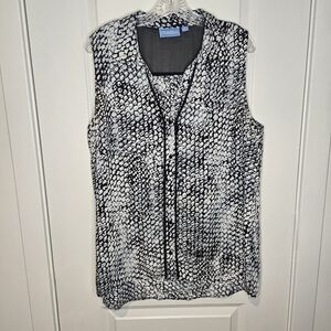 Simply Vera Vera Wang Collared Mesh Sleeveless Button Front Blouse Office XL